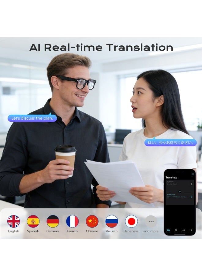 دومرز‌ نظارات Domars AI الذكية المزودة بكاميرا وبلوتوث، نظارات بكاميرا 8 ميجابكسل 1080P HD، تحكم صوتي بالذكاء الاصطناعي، التعرف على الصور والترجمة بالذكاء الاصطناعي، نظارات ذكية مضادة للضوء الأزرق، نظارات شمسية ذكية مزودة ببلوتوث للقيادة، للاستخدام في الهواء الطلق، +2 عدسات. شفافة - Image 3